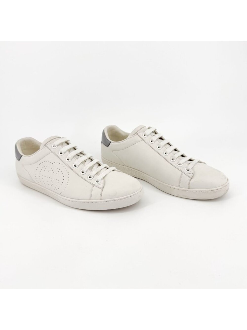 Gucci Ace GG Interlock Logo Low Top Sneakers White Leather Size 39 US 9 Women - Picture 1 of 14